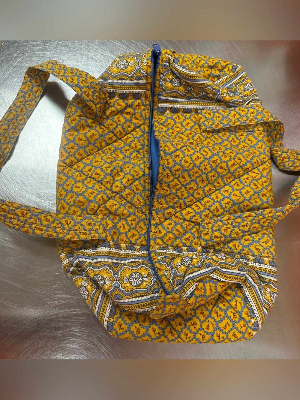 Vintage Pierre Deux French Country Quilted Duffel Bag Yellow Blue Floral
